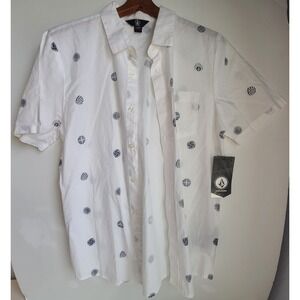 Volcom Men's White Warbler Oxford Short Sleeve Button Down Shirt‎ Size Med New